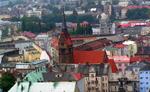 Nová radnice - pohled z vyhlídkové věže, Evangelický kostel, Ostrava